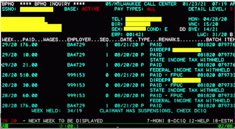screenshot of Wisconsin's unemployment claim software screenshot of Wisconsin's unemployment claim software