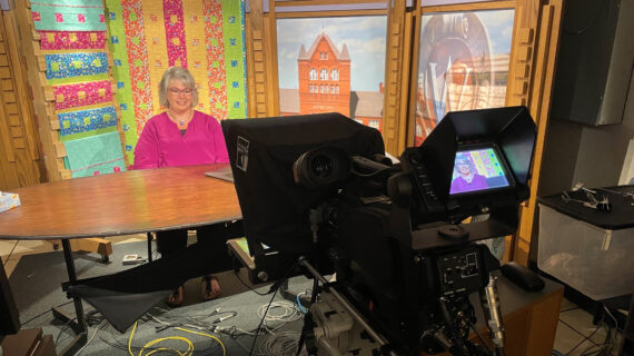 Deanna Springer in the recording studio for The Great Wisconsin Quilt Show