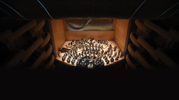 Balcony view of the Madison Symphony Orchestra onstage