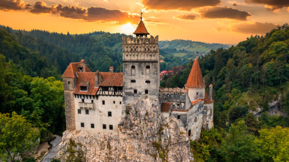 Bran Castle at sunset.