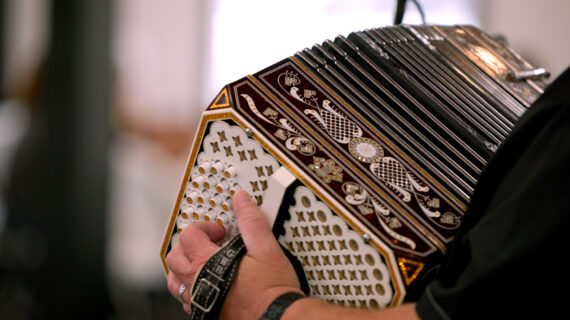 Hands playing the concertina.